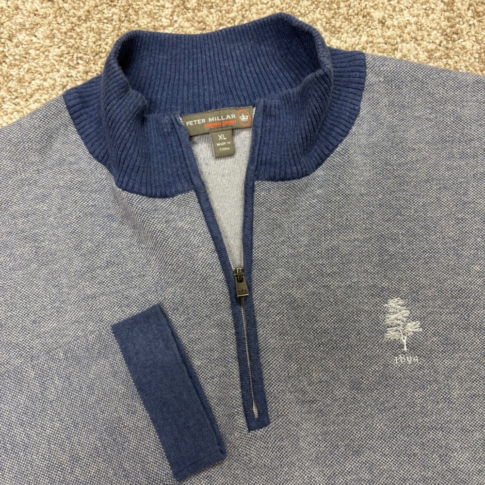 Peter Millar Crown Sport Perth Performance 1/4 Zip Mens XL Blue Fox Chapel Golf